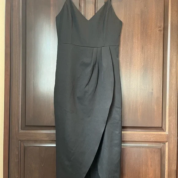 black satin formal dress Luxurious Long Black Satin Prom Dress with Slit
